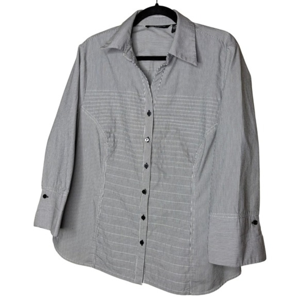Zac & Rachel Woman Shirt Sz 2X Gray Striped Pleated Button Up Business Casual